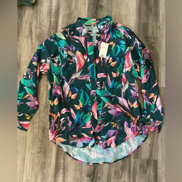 Calia Women’s Oversized Tropical Floral Linen Blend Swim Cover Up Size Med NWT - Picture 3 of 6